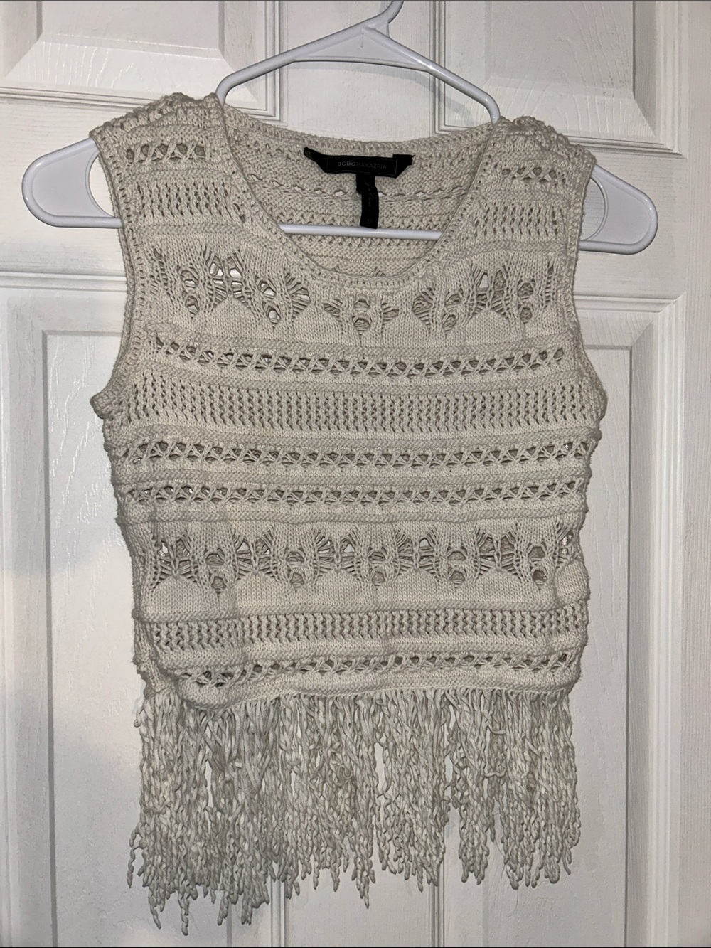 BCBGMaxAzria XS Cream/White Crochet Fringe Tank Top